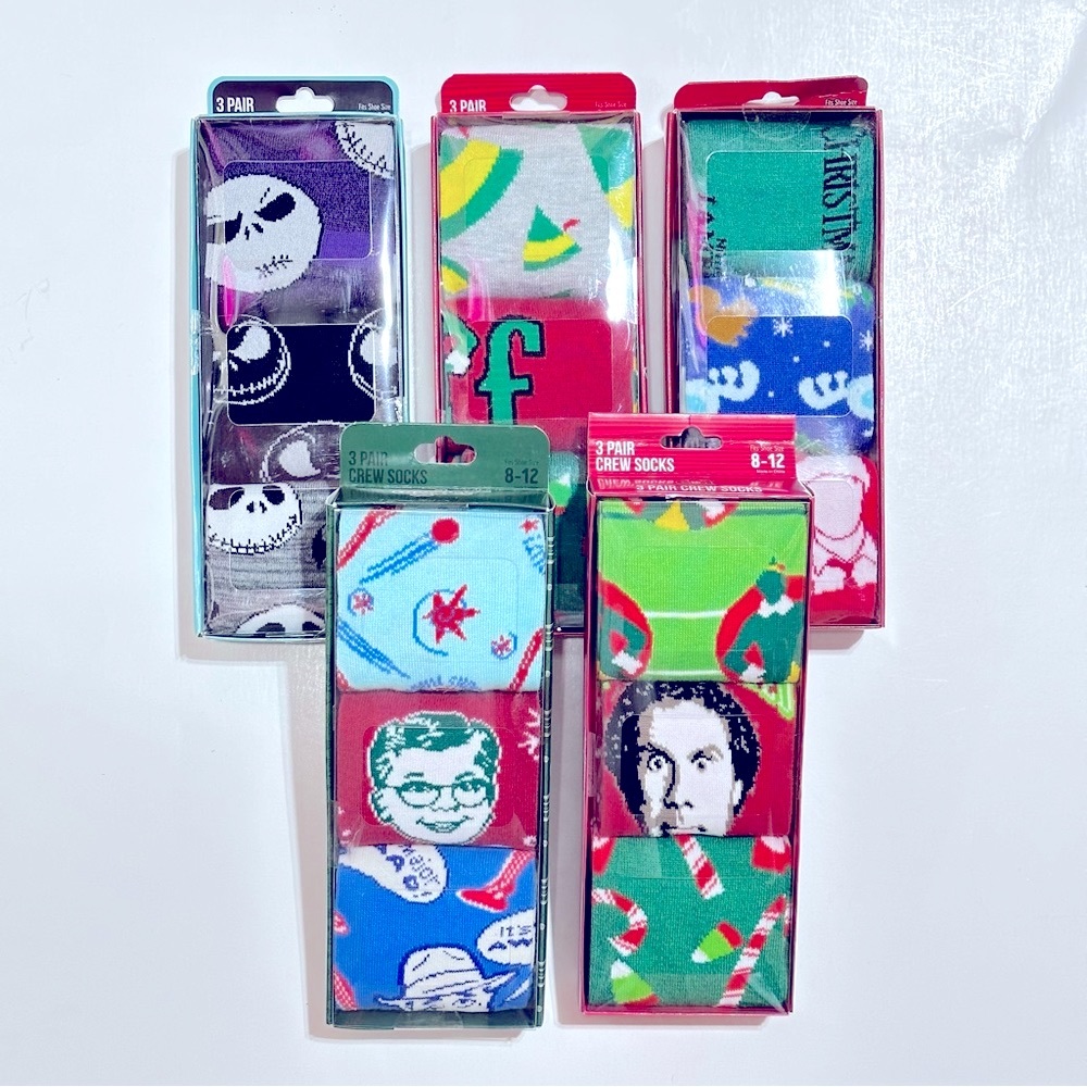15 Pairs Christmas Story, Christmas Vacation, Nightmare Before Christmas Socks